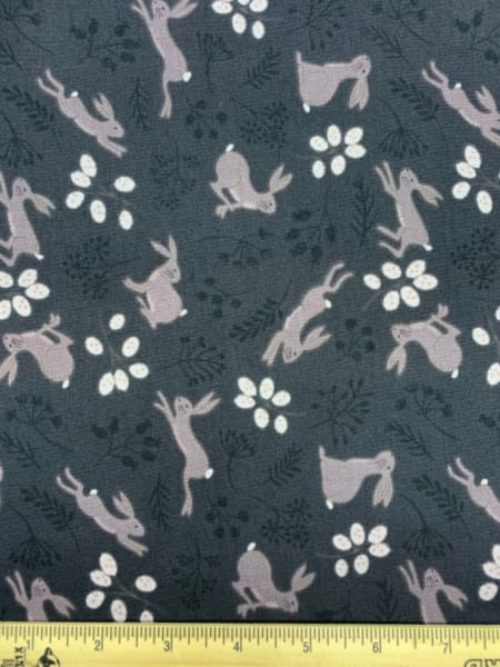 Hare on Charcoal/Black Quilting Fabric from Water Meadowby Lewis and Irene