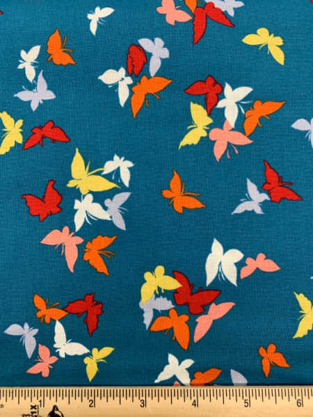 Flutter-By Clouds in Teal from Sea Holly by Sarah Campbell for Michael Miller uk