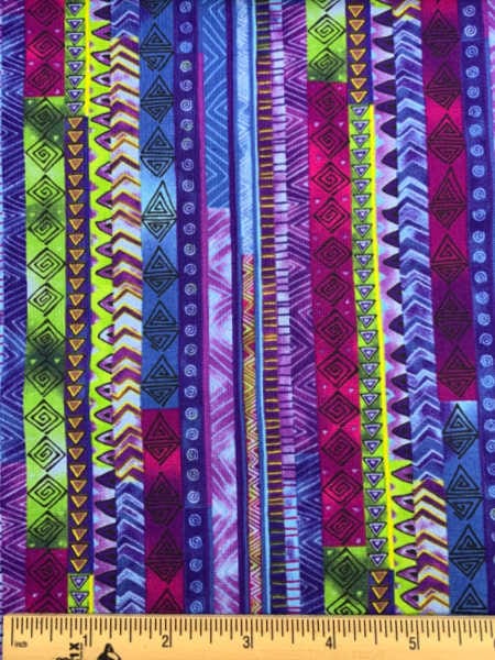 Celestial Magic Dark Blue Stripe Quilting Fabric by Laurel Burch for Clothworks UK