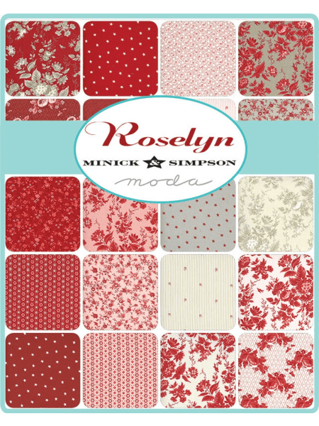 All the fabrics in the Rosely Charm pack