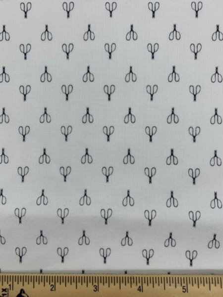 Vintage Scissors White Quilting Fabric by Deane Christiansen from Shades of Grey for Sweet Bee Designs