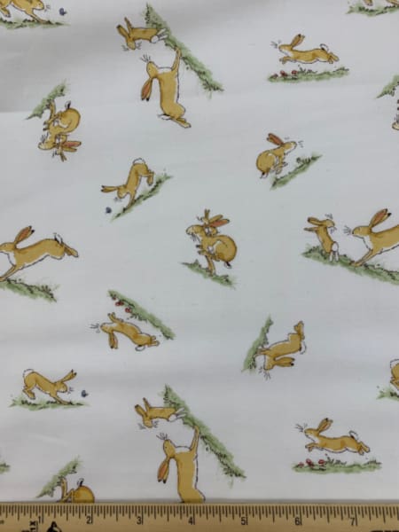 Hare Bouncing on White Quilting Fabric by Sam McBratney from Guess How Much I Love You for Clothworks