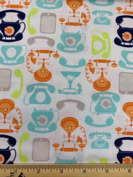 Telephones on White quilting fabric by Riley Blake uk