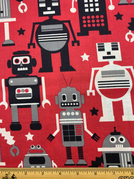 Robots Red Quilting Fabric From Planet Buzz By Blend Fabrics uk