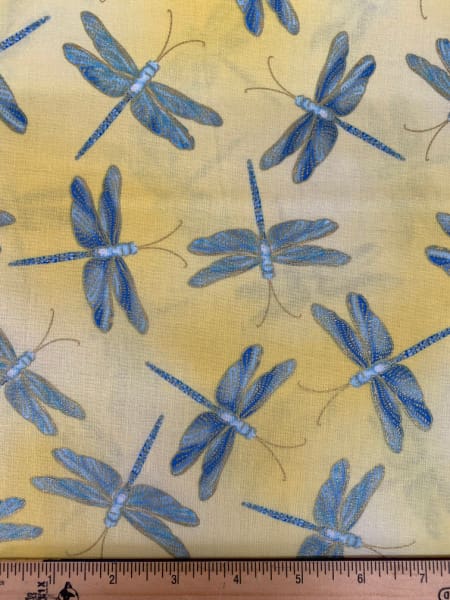 Dragonfly's Yellow quilting fabric by Greta Lynn for Benartex