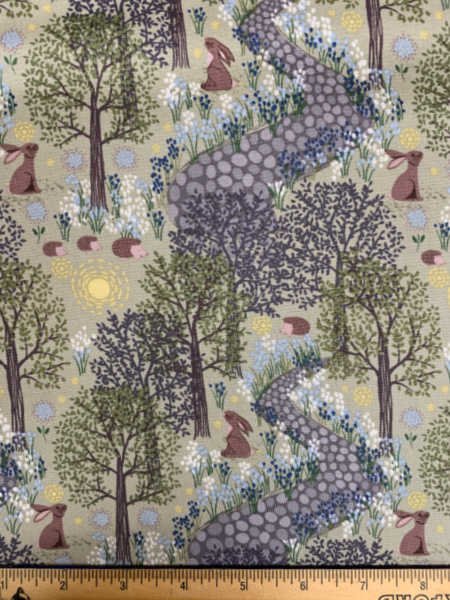 Bluebell Wood Main Green quilting fabric from Lewis and Irene UK