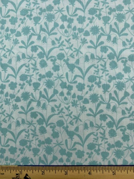 Duck egg floral silhouette quilting fabric from Bluebell Wood by Lewis and Irene UK