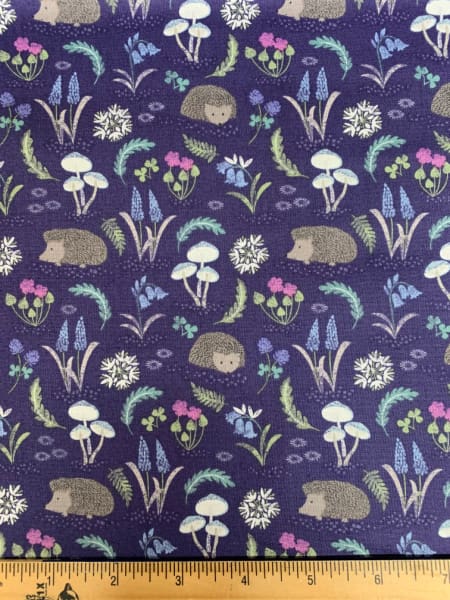 Hedgehog purple quilting fabric by Lewis and Irene UK