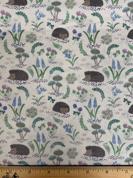 Hedgehog cream quilting fabric by Lewis and Irene UK