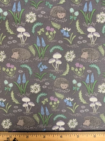 Hedgehog grey quilting fabric by Lewis and Irene UK