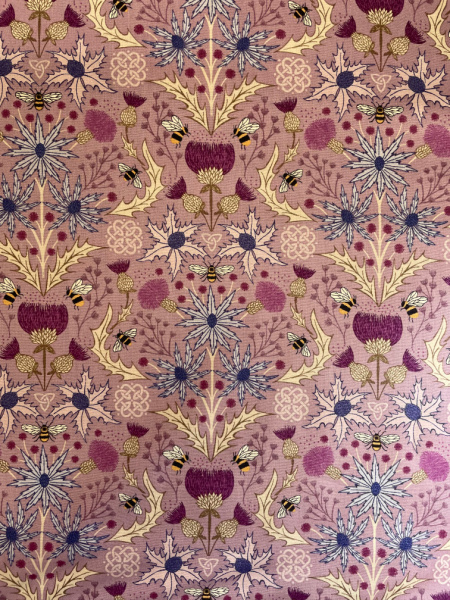 Mirrored bee on light purple quilting fabric from Lewis and Irene UK