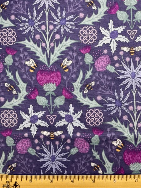 Mirrored bee on purple quilting fabric from Lewis and Irene UK