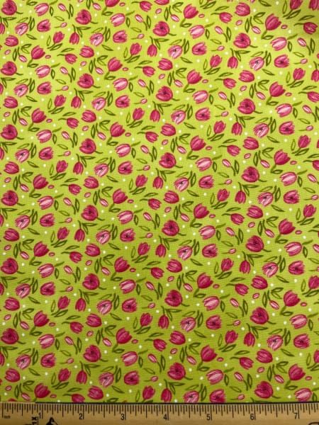 Tiny Tulip Chartreuse quilting fabric from Tulip dance by Moda UK