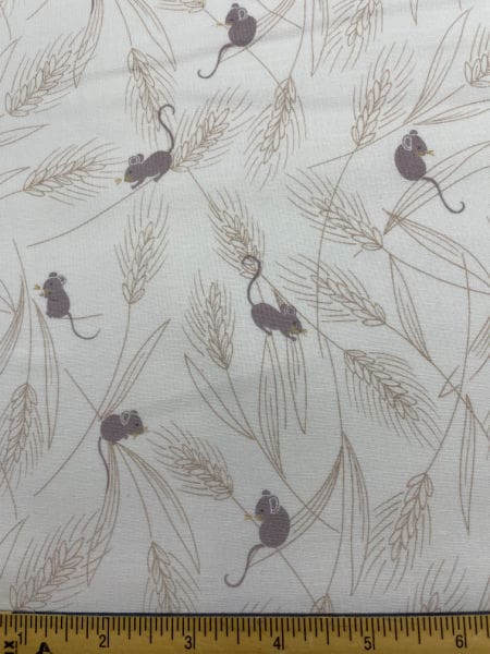 Barley Mice on Cream quilting fabric from Autumn Fields by Lewis and Irene UK