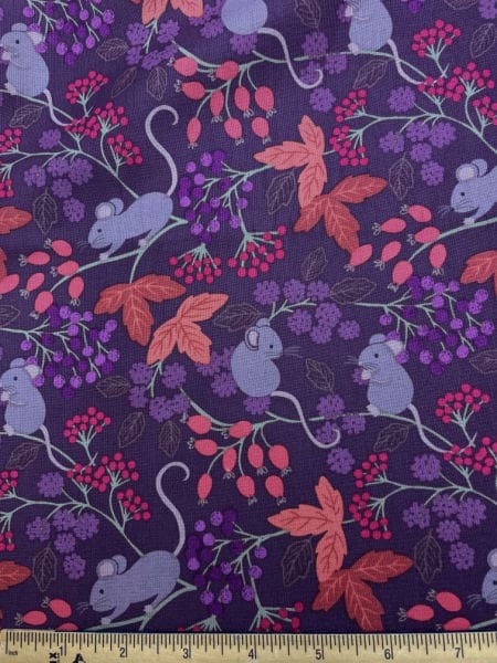 Mice with Berries in Dark Berry quilting fabric by Lewis and Irene UK