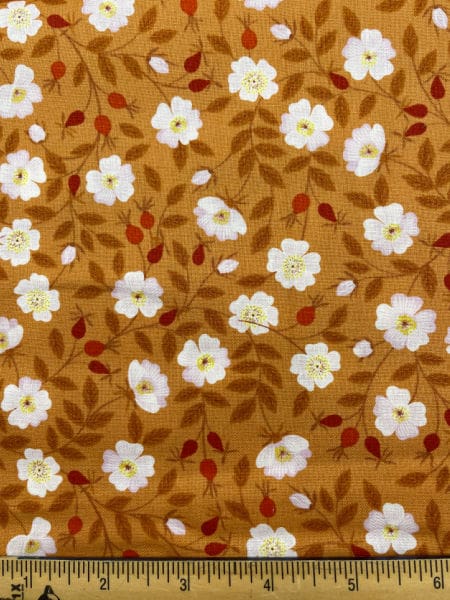 Dog Rose on Rust quilting fabric from Lewis and Irene UK