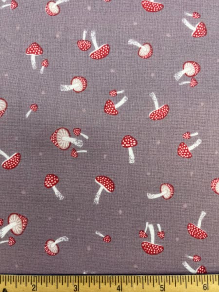 Mushrooms on Warm Grey quilting fabric from Lewis and Irene UK
