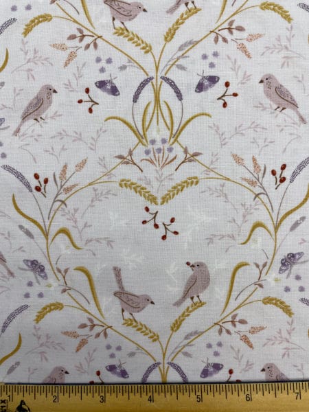 Bird by Bird Ecru Pink quilting Fabric by Cassandra Connolly from her Meadowside collection by Lewis and Irene UK
