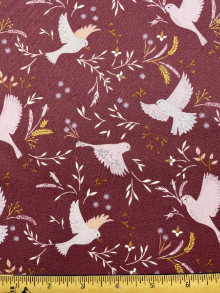 Meadow Call on Wine quilting fabric by Cassandra Connolly from her Meadowside collection by Lewis and Irene UK