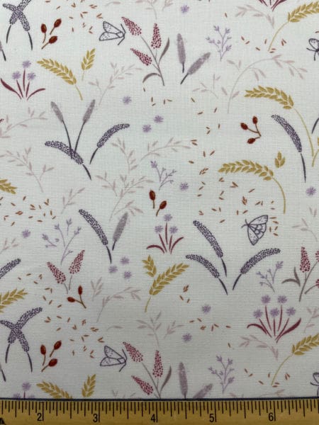 Grassfield Gathering on Light Ecru Pink quilting fabric by Cassandra Connolly from her Meadowside collection by Lewis and Irene UK