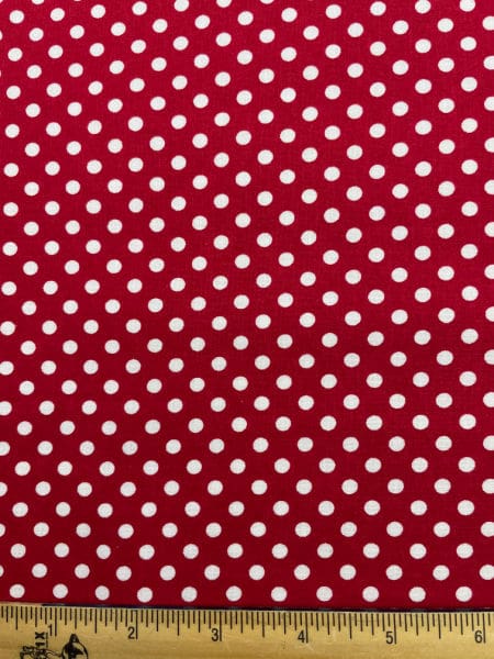 Snow Dots Cream on Red Quilting Fabric from I believe in angels by Bunny Hill Designs for Moda UK