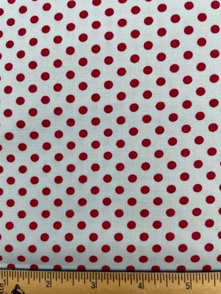 Snow Dots Red on Blue Quilting Fabric from I believe in angels by Bunny Hill Designs for Moda UK