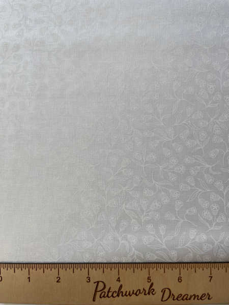 White on white bell flowers quilting fabric by Lewis and Irene UK