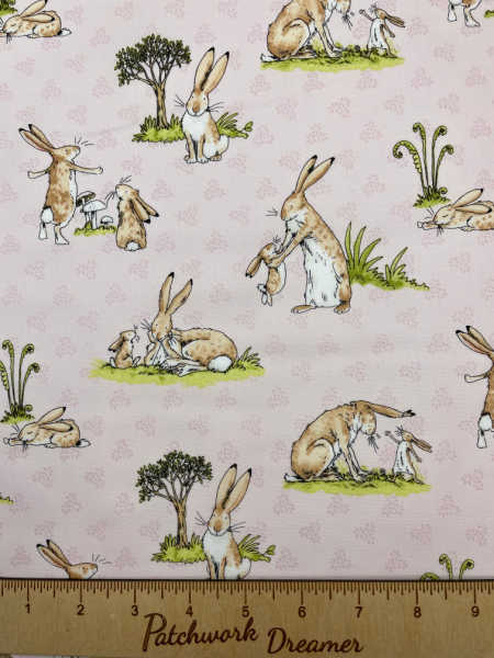 Floral baby pink Brown Hare quilting fabric from the Guess How Much I Love you Range by Clothworks