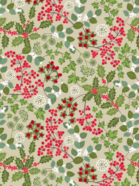 Holly and ivy on natural with pearl from Winter Botanical by Lewis and Irene