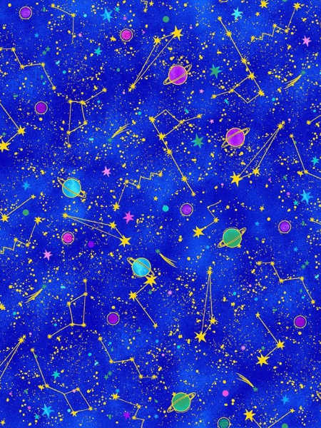 Space Galaxy Constellation Blue quilting fabric from Cosmos by CHONG-A HWANG for Timeless Treasures uk