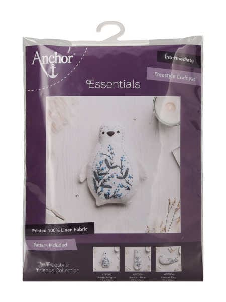 Embroidery Kit Pack Freestyle Friends Pierre Penguin by Anchor UK Image shows the front