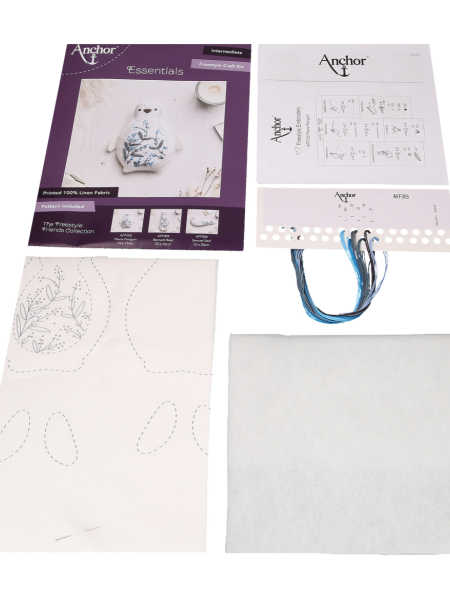 Embroidery Kit Pack Freestyle Friends Pierre Penguin by Anchor UK Image shows the contents
