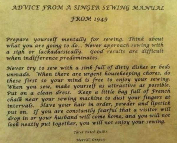 Advice from a singer sewing manual from 1949