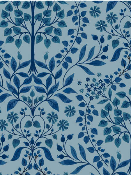 Brensham Trees on french blue quilting fabric from the Brensham collection by Lewis and Irene UK
