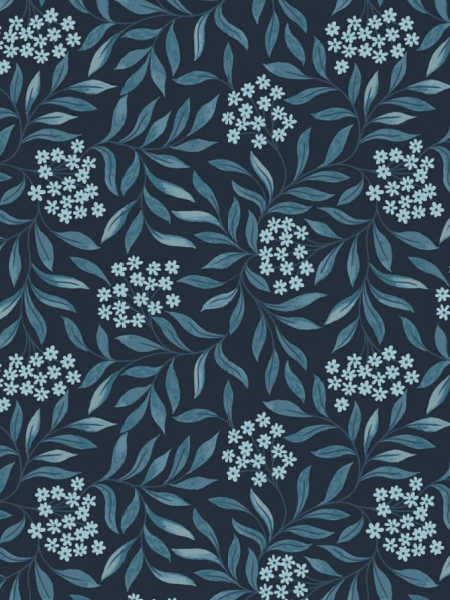Floral Leaves on Dark Blue quilting fabric from Brensham by Lewis and Irene UK
