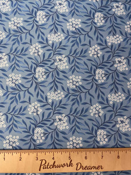 Floral Leaves on Grey Blue quilting fabric from Brensham by Lewis and Irene UK