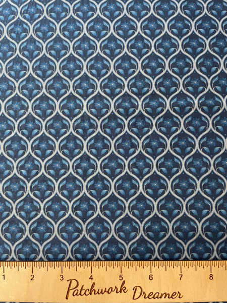 Floral Trellis on Dark Blue quilting fabric from Brensham by Lewis and Irene UK