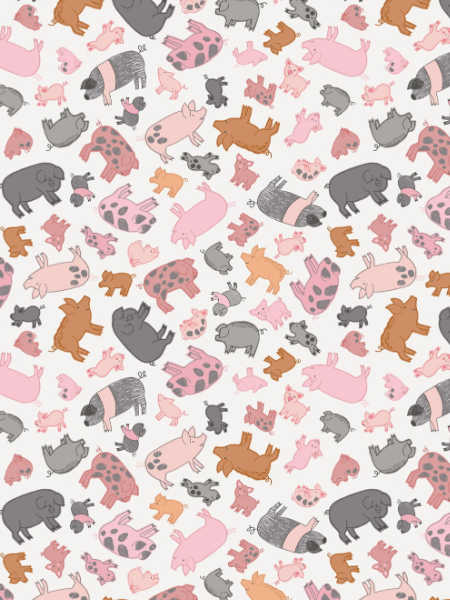 piggies on cream quilting fabric from Piggy Tales by Lewis and Irene UK