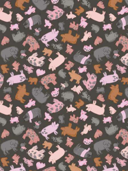 Piggies on dark mud quilting fabric from Piggy Tales by Lewis and Irene UK