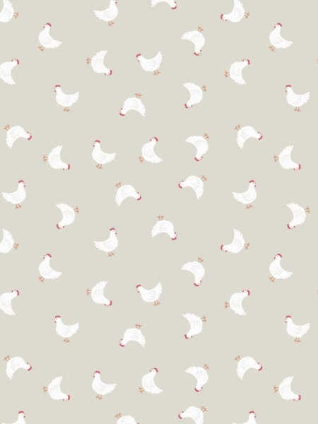 Little hens on pale grey quilting fabric from Country Life Reloved by Lewis and Irene