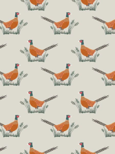 Pheasants on dark cream quilting fabric from Country Life Reloved by Lewis and Irene