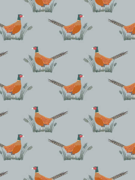 Pheasants on grey quilting fabric from Country Life Reloved by Lewis and Irene