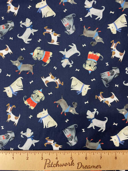Tossed Dogs Navy quilting fabric by Timeless Treasures UK