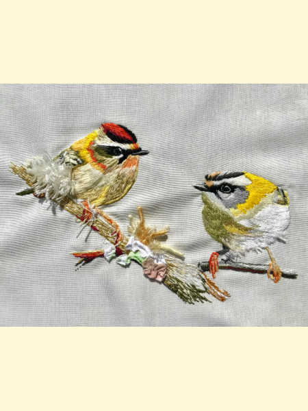 Embroidered Firecrest Birds