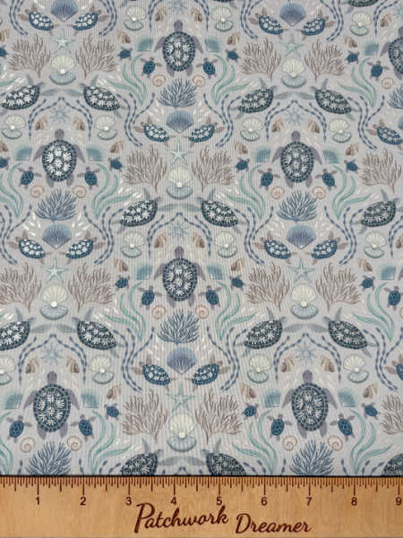 Sea Turtle Family on silver grey with Pearl quilting fabric from Lewis and Irene UK