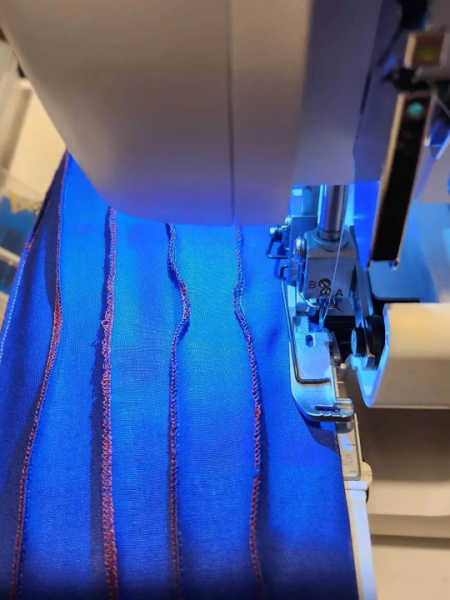 Overlocker stitching blue fabric basics class