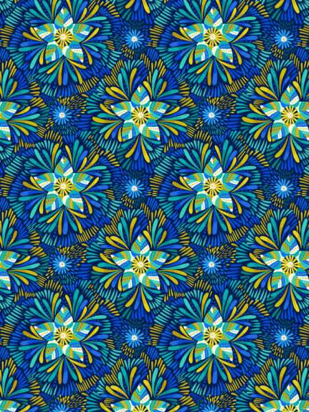 Axé blue and green floral on dark blue from Bahia for Lewis and Irene UK