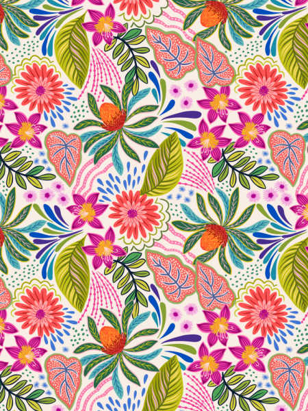 Bahia flora on cream quilting fabric from Lewis and Irene UK