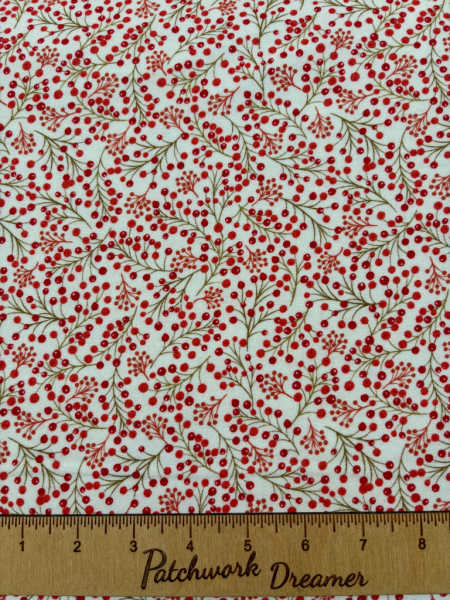 Winter Berries on cream flannel from New Forest Winter Flannel by Lewis and Irene UK