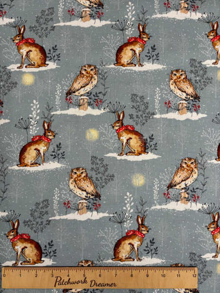 Hares and Owls quilting fabric by Susan Wheeler Design for Nutex UK